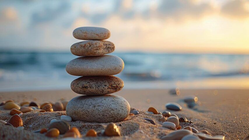 A stack of five rocks balanced on top of each other in a specialized drug rehab for celebrities